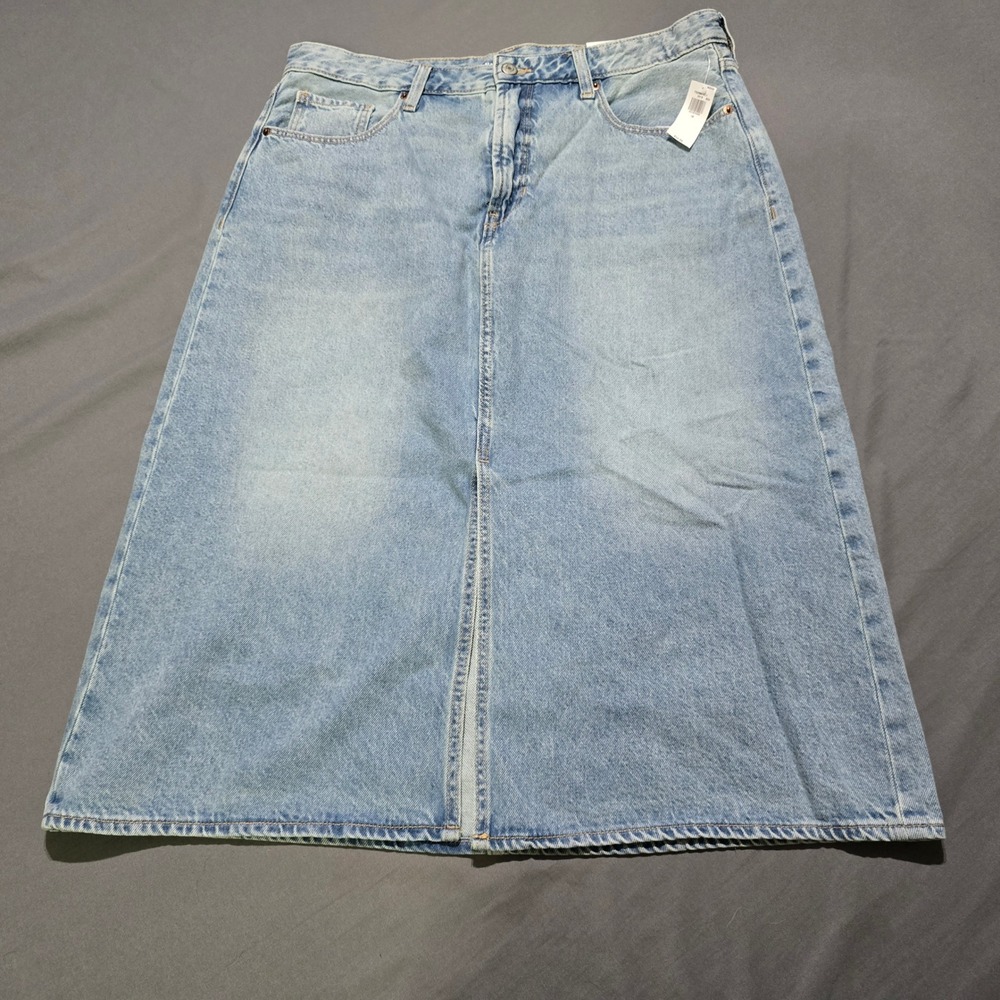 Old Navy Denim Midi Skirt Womens 16 Light Wash High Rise Front Slit NEW